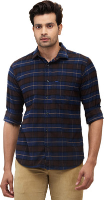 PARK AVENUE Men Checkered Casual Blue Shirt