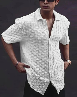 AVAKAR Men Self Design Casual White Shirt