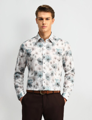 ARROW Men Floral Print Casual Grey Shirt