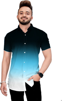 SilverBuck Men Color Block Casual Blue Shirt
