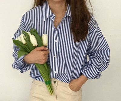 Femibazaar Women Striped Casual Blue, White Shirt