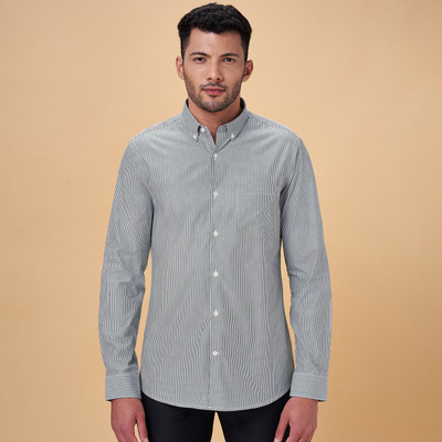 Peregrine by Pantaloons Men Striped Formal Black, White Shirt