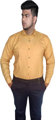 Tangy Men Solid Formal Yellow Shirt