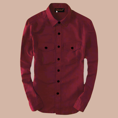 Qlonz Store Men Solid Casual Maroon Shirt