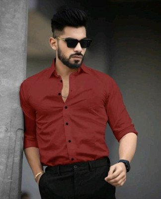 NEW FAB Men Solid Casual Maroon Shirt