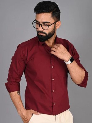 METRONAUT Men Solid Formal Maroon Shirt