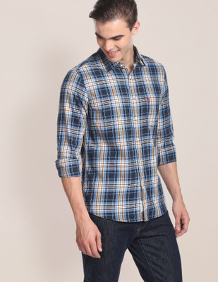 U.S. POLO ASSN. Men Checkered Casual Blue Shirt