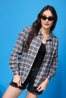 METRONAUT Women Checkered Casual Grey, White Shirt