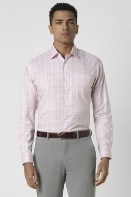 VAN HEUSEN Men Checkered Formal Pink Shirt