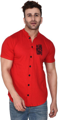 tfurnish Men Printed Casual Red Shirt
