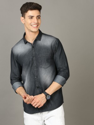 SMILE STONE Men Washed Casual Black, Grey Shirt