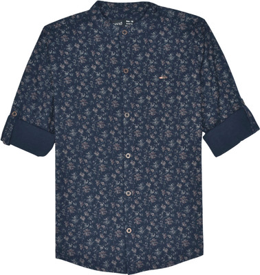CAVIO Boys Printed Casual Dark Blue Shirt