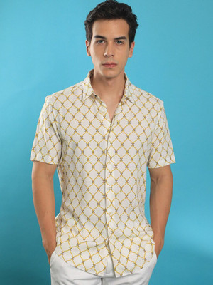 RARE RABBIT Men Printed Casual White Shirt