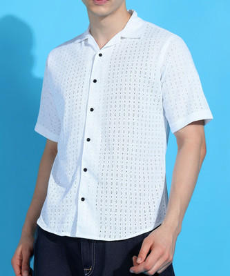COMBRAIDED Men Self Design Casual Black Shirt