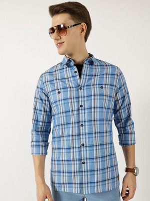 THOMAS SCOTT Men Checkered Casual Blue Shirt