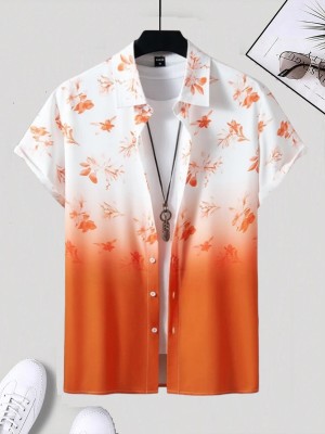 STITCHADO Men Floral Print Casual White, Orange Shirt