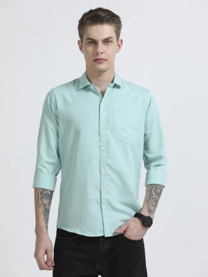 RESERIO Men Solid Casual Green Shirt