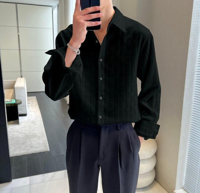 Rajaranchod creation Men Solid Casual Black Shirt