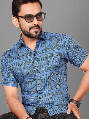 Voroxy Men Printed Casual Blue, Black, Grey Shirt