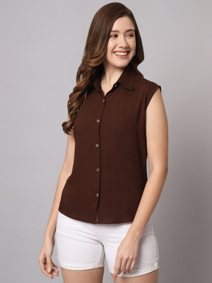 FUNDAY FASHION Women Solid Casual Brown Shirt