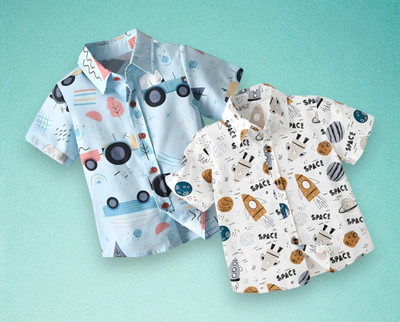 DHEER FASHION Boys Printed Casual Multicolor Shirt(Pack of 2)