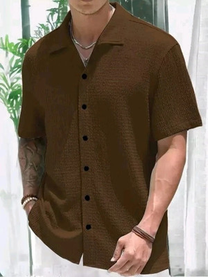 MUNGUS Men Self Design Casual Brown Shirt