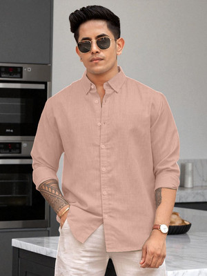 Yanthi Men Solid Casual Pink Shirt