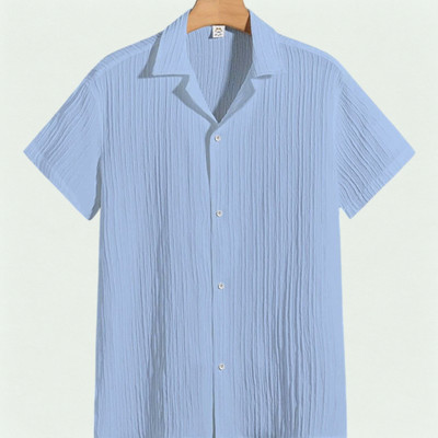Looksky Men Self Design Casual Light Blue Shirt