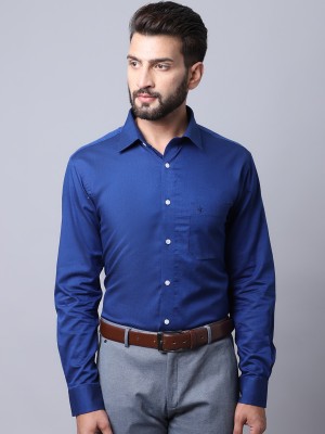 CANTABIL Men Self Design Formal Dark Blue Shirt