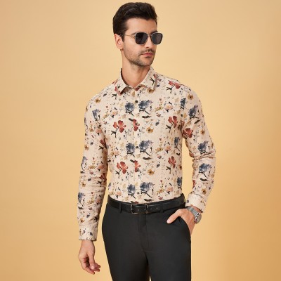 Peregrine by Pantaloons Men Printed Party Yellow Shirt