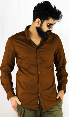 Indi Hemp Men Solid Casual Brown Shirt