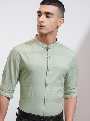 HIGHLANDER Men Striped Casual Green Shirt