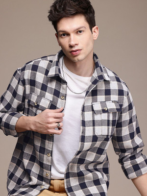 WROGN Men Checkered Casual Blue Shirt