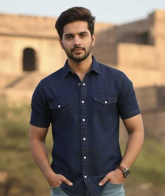 DENIM FIT Men Solid Casual Dark Blue Shirt