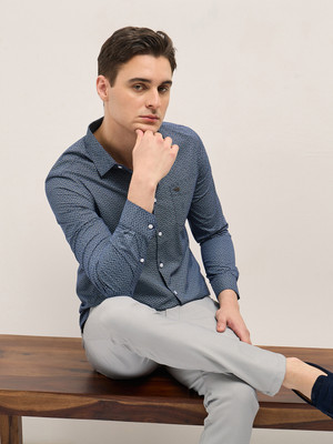 THE BEAR HOUSE Men Printed Formal Blue Shirt