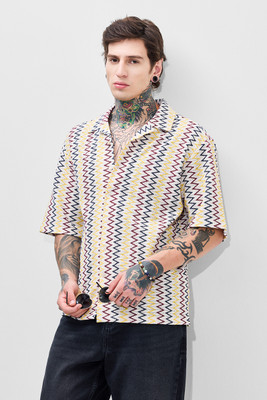 Snitch Men Striped Casual White Shirt