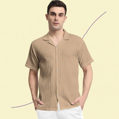 A Surhi Men Self Design Casual Cream Shirt