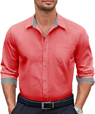 Webric Men Solid Formal Pink Shirt