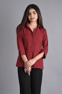 RAHUL TRADERS Women Solid Casual Maroon Shirt