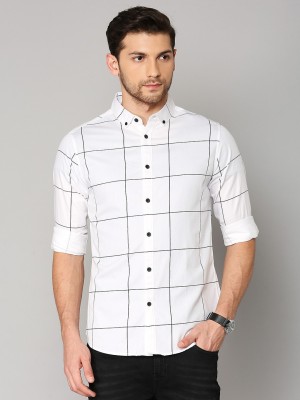 Dennis Lingo Men Checkered Casual White Shirt