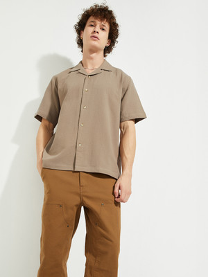MAX Men Self Design Casual Brown Shirt