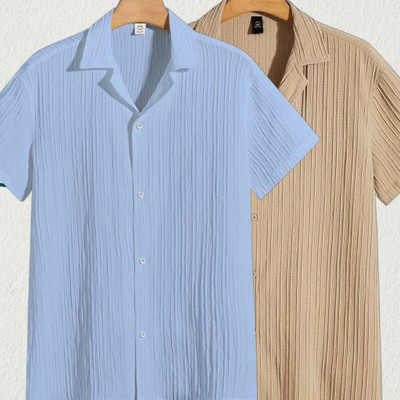 Jenil Fashion Men Striped Casual Light Blue, Cream Shirt