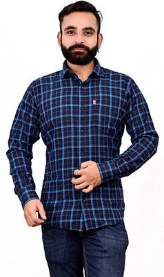 Marc Laurent Men Checkered Casual Blue Shirt
