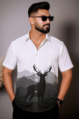 Torsenjro Men Printed Casual White, Black Shirt