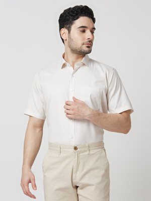 Mark & Albert Men Striped Formal Orange Shirt
