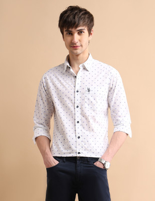 U.S. POLO ASSN. Men Printed Casual White Shirt