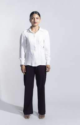 Akaynaa Women Solid Formal White Shirt