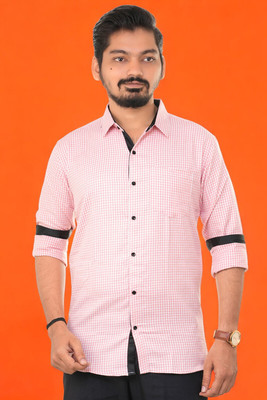 PUBHIZA Men Checkered Casual Orange Shirt