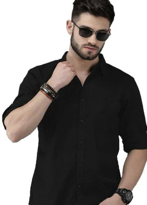 Kalawatia fashion Men Solid Casual Black Shirt