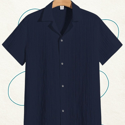 Dharamraj Fashion Men Self Design Casual Dark Blue Shirt